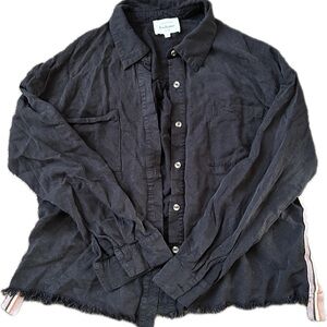 Black Soft Long Sleeve Button Up Shirt with Striped Detailing